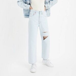 Levi’s Premium Ribcage Straight Ankle Light Wash High Rise Distressed Jeans